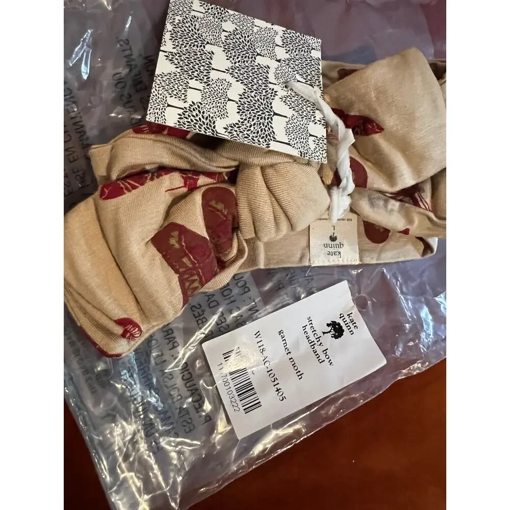 NWT Kate Quinn Elastic Bow Headband Garnet Moth L Large Bamboo